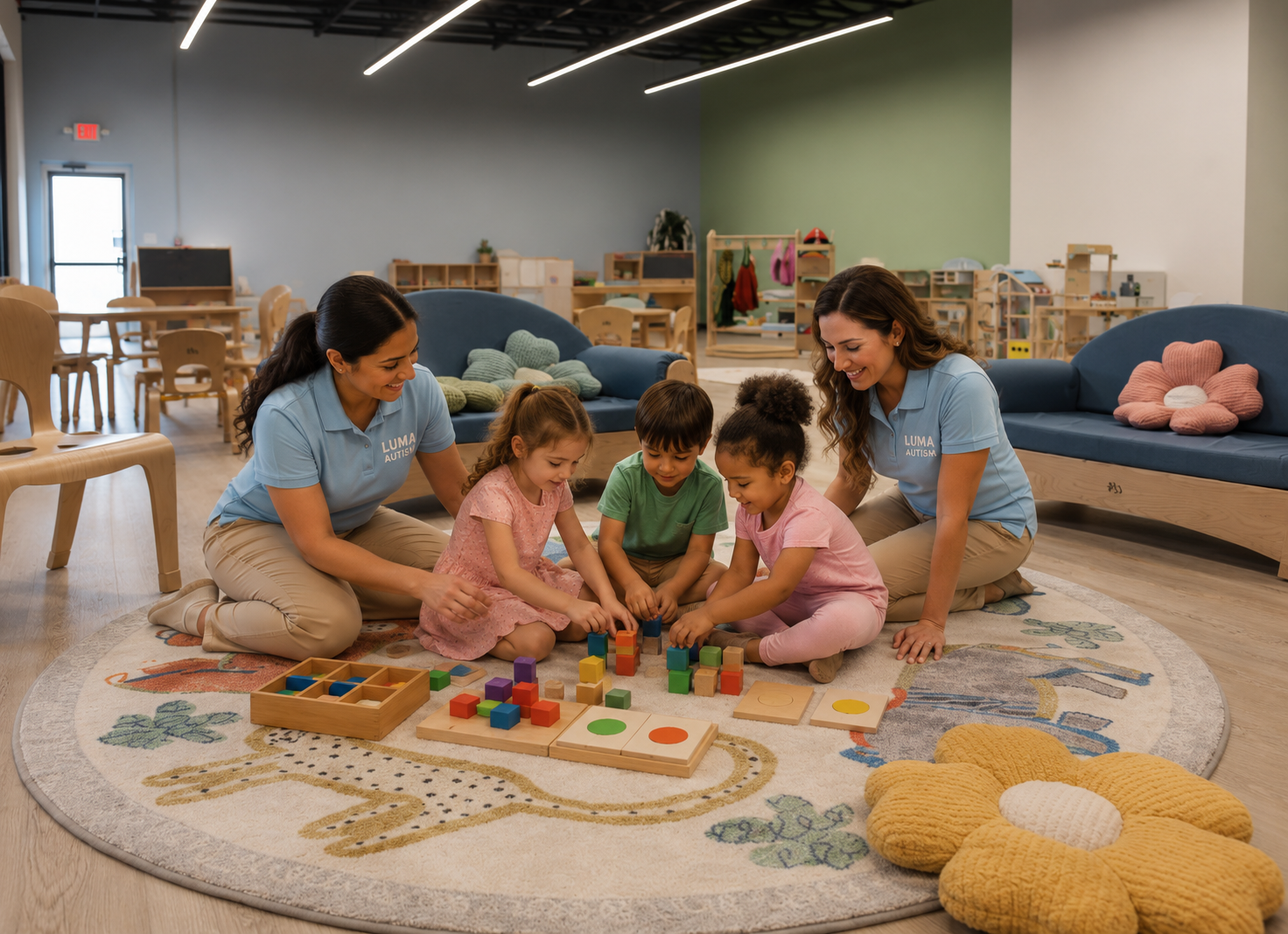 Bright, classroom-style learning space with children engaged with their teacher